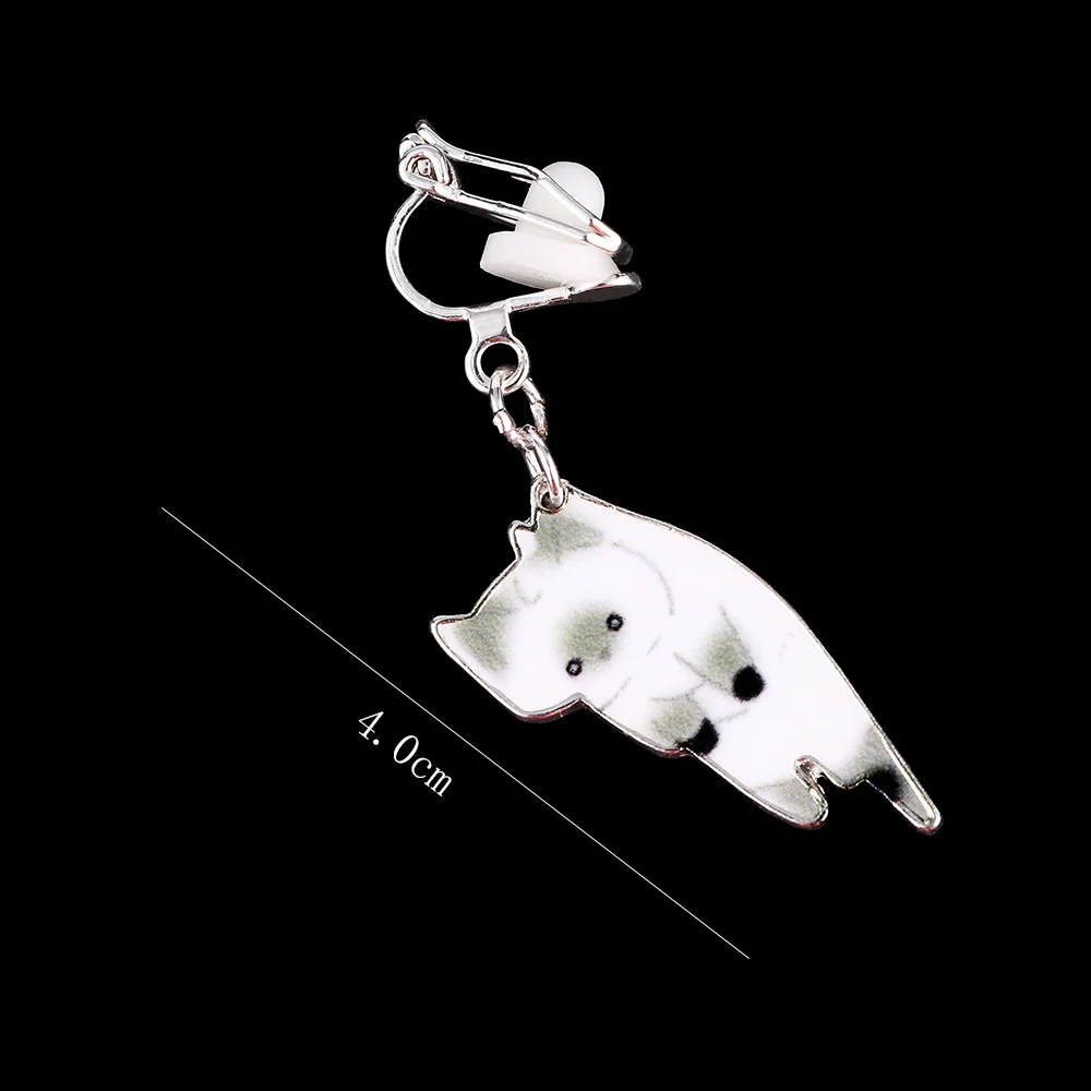 1 pair Japanese style Fashion Cute Cat Earrings White Black Hang Enamel Piercing Ear Clip women girls Stud | Украшения и