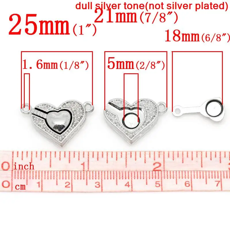 Магнитные застежки для ювелирных изделий 5 шт. сердечки серебристого цвета 25x16
