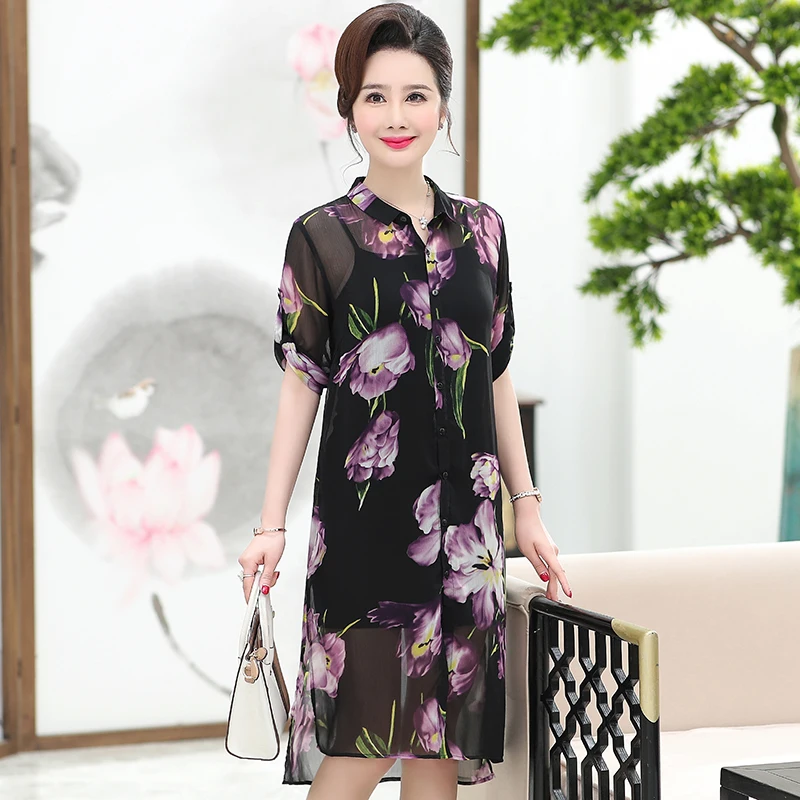 Women summer silk shirt elegant floral printed blouse lady soft chiffon cardigan | Женская одежда