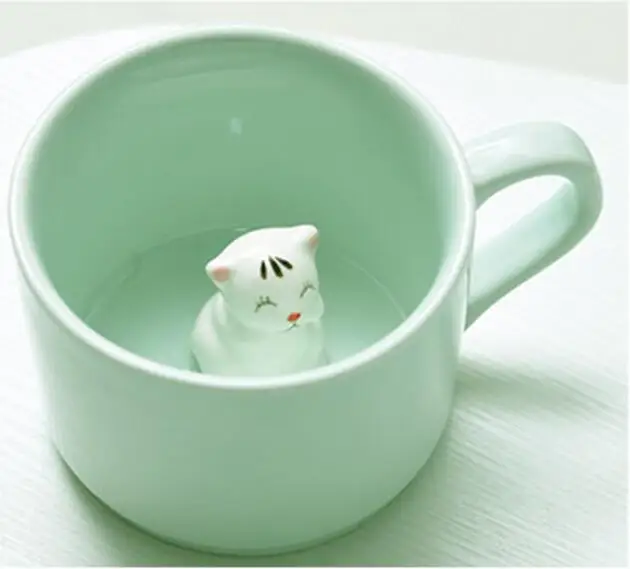 Cat Креативный 230 мл 3D kawaii мультфильм животных Керамическая молочная чашка Милая панда кофейная кружка подарок на день рождения - Цвет: Cat