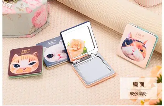 6 шт./лот мини карманное зеркало для макияжа с милым котом компактные