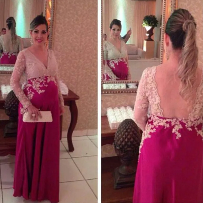 Лучшие Продажи Старинные Материнства Вечерние Платья с Длинным Рукавом V Шеи