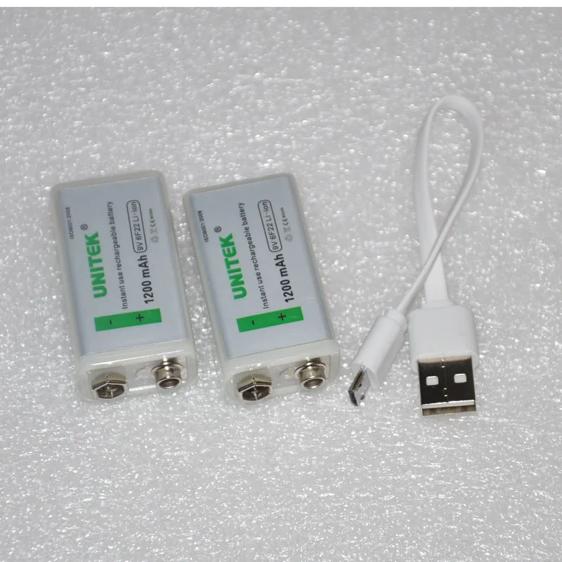 2 шт. литий-ионный аккумулятор USB 9 В 1200 мАч 6F22 элемент + кабель для микрофона гитары