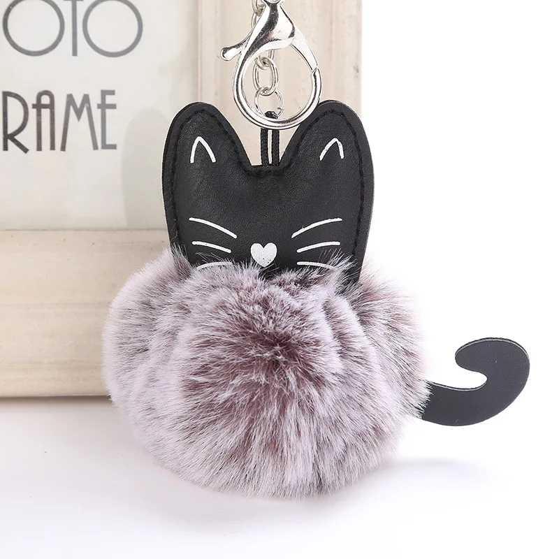New Hot Fluffy Cat Fur Pompom Kitty Keychian Cute Animal Pendant Bag Charms Handbag Accessories Purse Ornamen Girl Birthday Gift | Украшения