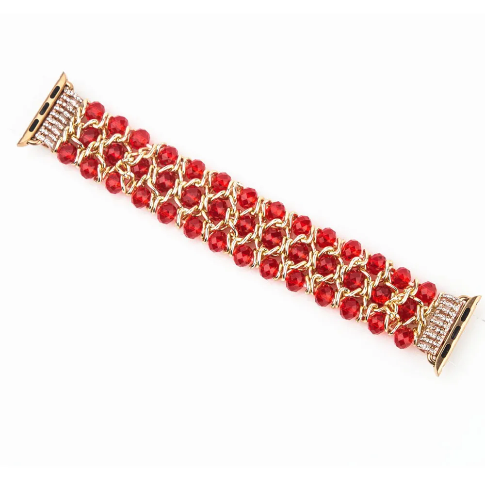 DAHASE Bling Beads бисера браслет для наручных часов Apple Watch 38 мм, 42 мм, ремешок для наручных часов iWatch серии 1/2/3 металлические ювелирные изделия браслет - Цвет ремешка: Красный