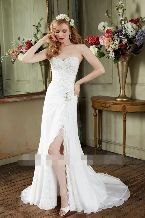 New Long Strapless Sweetheart Floor Length White/ivory Chiffon Beads Wedding dress Bridal Gowns Dress | Свадьбы и торжества