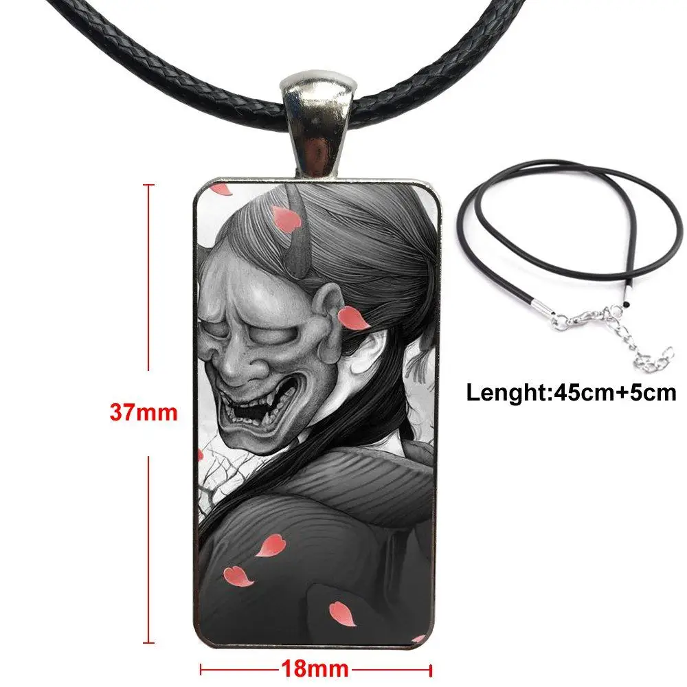 as picture Японская они Hannya демоническая маска бижутерия со стеклянными кабошонами стальной цвет с длинной подвеской чокер прямоугольное ожерелье для девочек подарок - Окраска металла: as picture