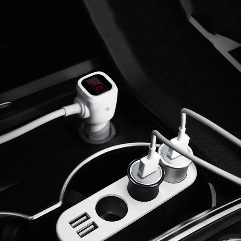 HOCO Z13 Dual USB 2.1A автомобильное зарядное устройство для телефона, 3 розетки, прикуриватель, светодиодный, цифровой дисплей, адаптер для быстрой зарядки, разветвитель