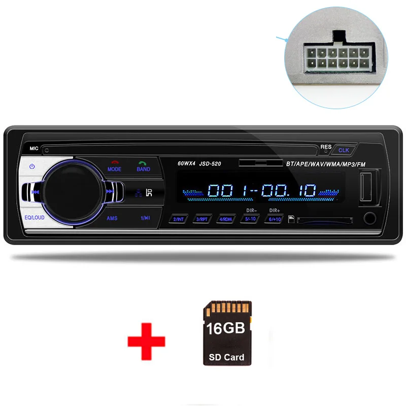 Add 16G TF Card 12 В Автомобильная Радио автомобильная стереосистема Bluetooth JSD520 In-dash 1 Din FM Aux вход приемник SD USB MP3 разъем iso Авторадио oto teypleri - Цвет: Add 16G TF Card