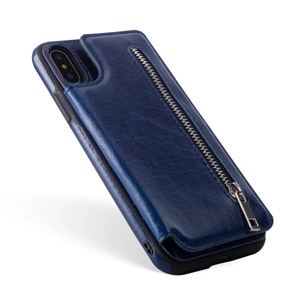 Blue Для iPhone 6 6s 7 8 Plus X XS XR XS Max откидной Чехол ретро PU кожаный бумажник фото держатель задняя крышка с держатель карт на магнитах - Цвет: Blue