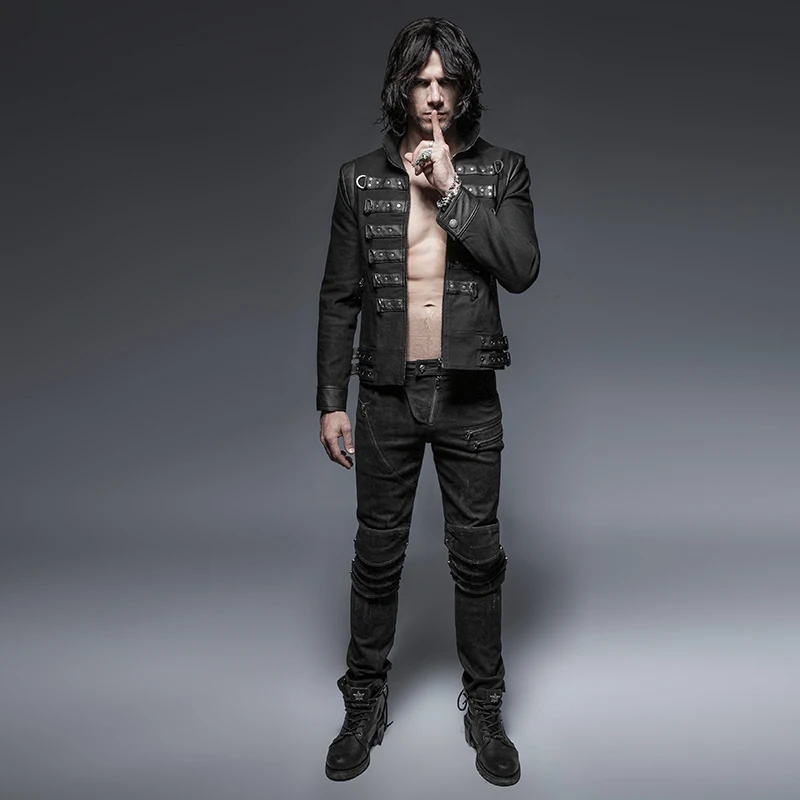 Панк рейв Готический стимпанк мужские военные джинсы брюки Slim Fit уличный