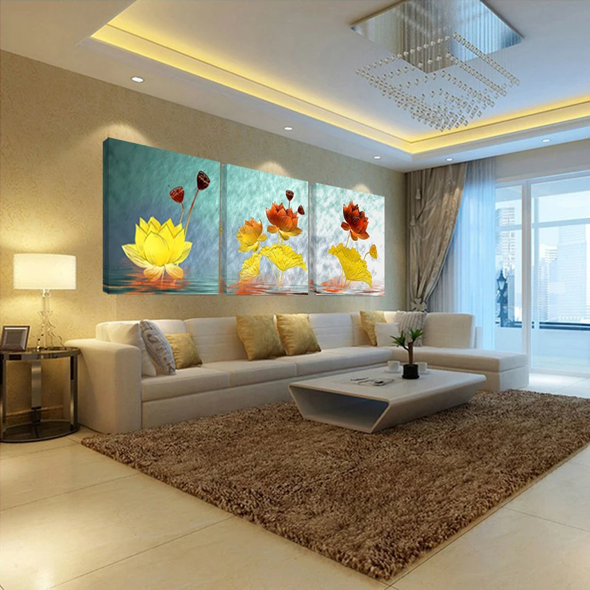 3 Панели без рамки для украшения дома Картина на холсте красивый цветной цветок