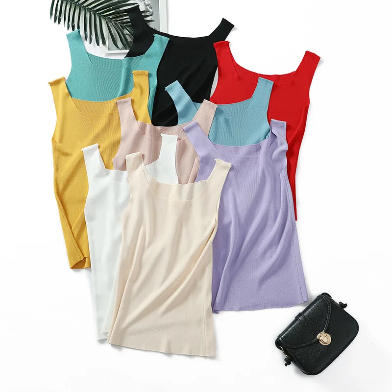 Женский трикотажный топ майка однотонный белого цвета свободные топы для