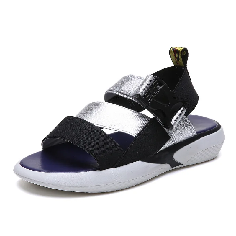 Silver Sandals Для женщин летние босоножки из эластичной ткани из натуральной кожи с открытым носком; Женская обувь в римском стиле, сандалии, женские тапочки, женские пляжные вьетнамки на плоской подошве sandalia feminina - Цвет: Silver Sandals