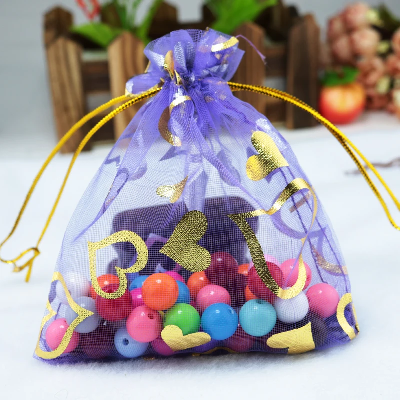 

100pcs/lot Purple Organza Bag 20x30cm Heart Design Candy Gift Bag Wedding Favor Jewelry Toys Gifts Cosmetics Packaging Bags