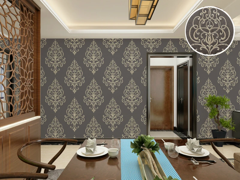 Новый рулон обоев с крупным дамасским узором, тиснением 3D, золотисто-коричневого цвета, винтажный шикарный французский стиль для облицовки стен.