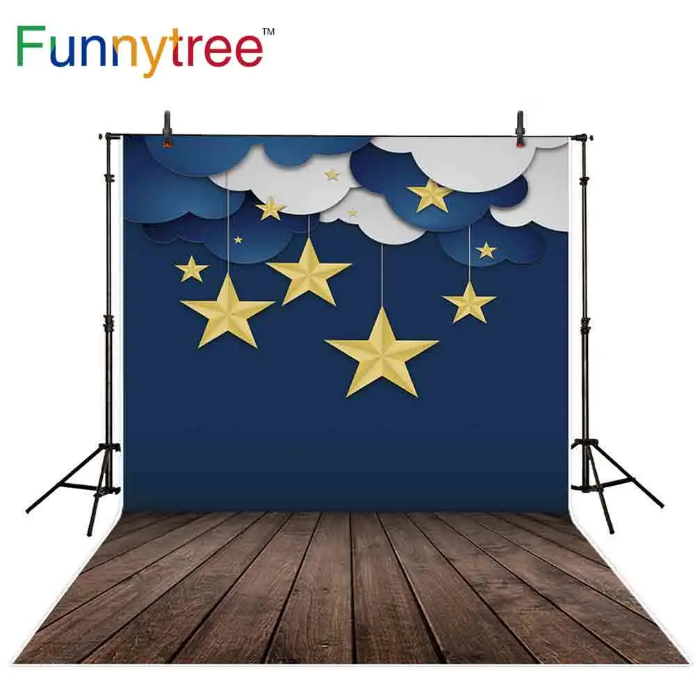 

Funnytree backgrounds for photography studio sky cloud stars baby shower wood floor backdrop photobooth photocall printed