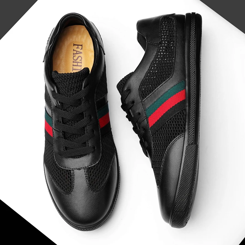 2019 New Fashion Men Genuine Leather Casual Shoes Lightweight Breathable Flats Mesh Luxury Brand Outdoor Sport Sneakers | Обувь