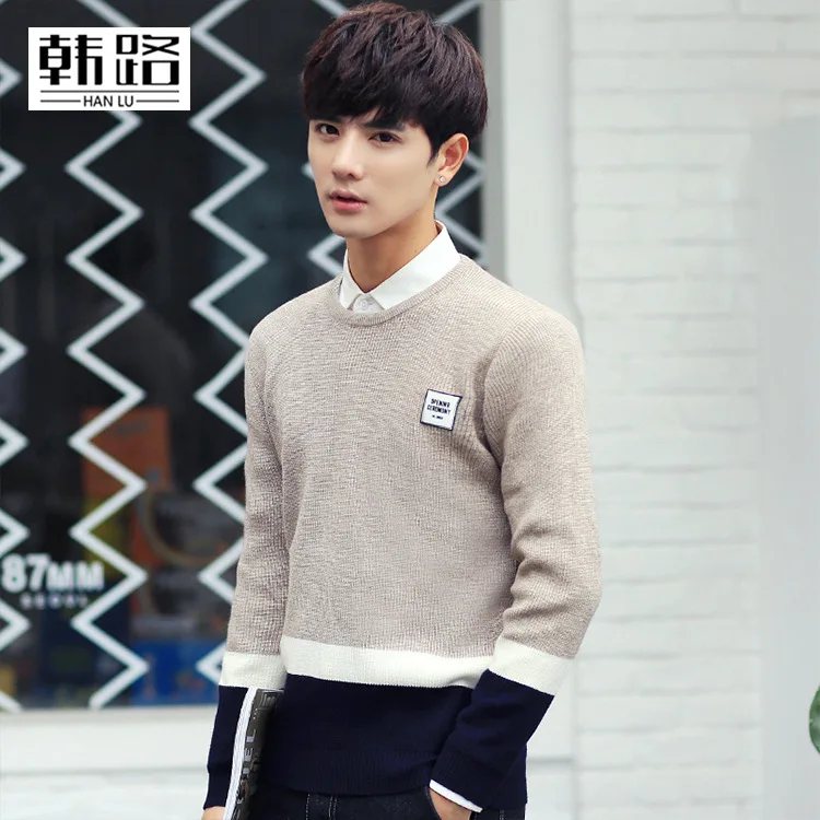 

Casual Men's Sweater Autumn Winter New Mens Color Stitching O-neck Long Sleeve Pullover Male Warm Knitted Sweaters Top