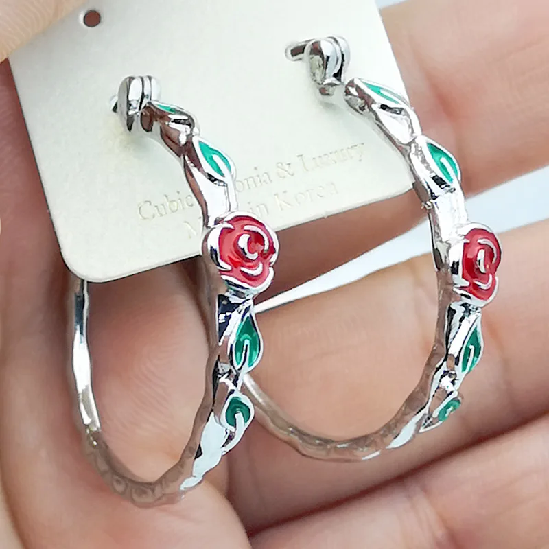 Серьги-кольца для женщин модные Крупные круглые серьги в форме розы ювелирные