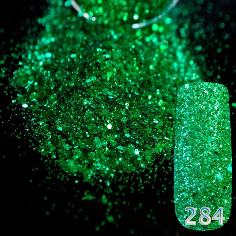 284 green Настоящий черный блестящий порошок для ногтей DIY, смешанный размер, дизайн для дизайна ногтей, красный, коричневый, черный, акриловый УФ смешанный Блестящий Порошок - Цвет: 284 green