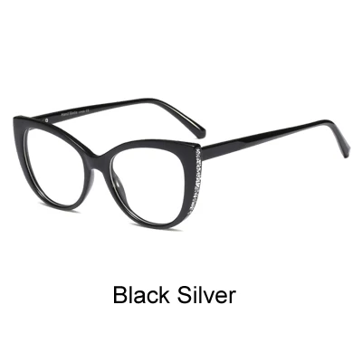 Black Silver Ralferty Роскошные кошачий глаз очки оправа женские очки ретро синий Близорукость Оптические очки по рецепту очки без градуса F95141 - Цвет оправы: Black Silver
