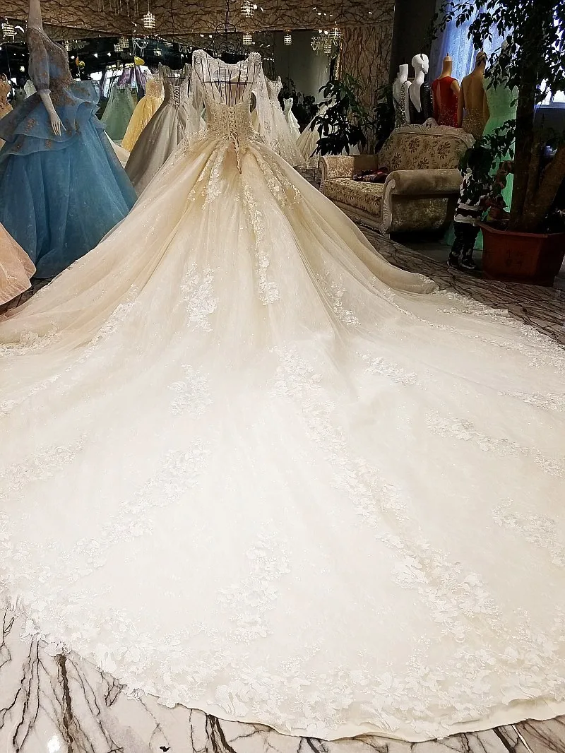 Wedding Dress 2018 The Bridal High-end Luxury Full Sleeve Elelgant O-neck Sweep Train Ball Gown Princess Illusionb | Свадьбы и