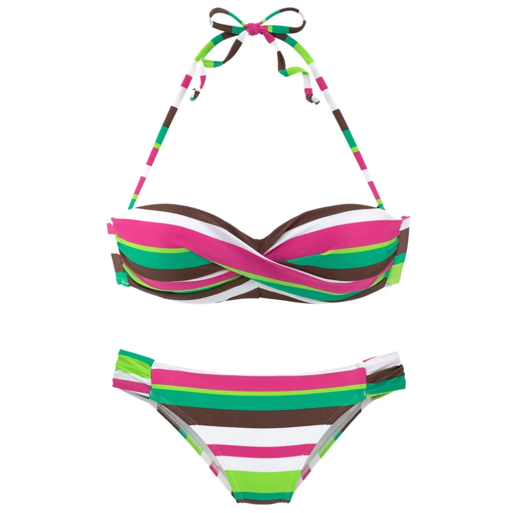 Boho Stripes Swimwear Women Halter Top Push Up Bandeau Bikini Set Two Piece Swimsuit Plus Size Swimming suit Beach Wear 2xl *E | Женская