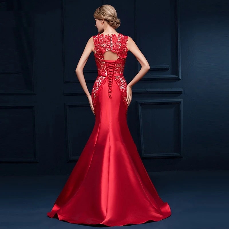 Evening Dress Dressv Scoop Шеи Аппликации Бантом Русалка Длинное Вечернее Красный Рукавов