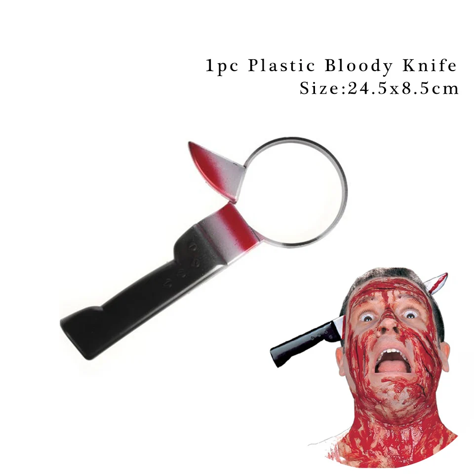 Bloody Knife Tronzo Хэллоуин кровавый нож игрушка декор для Хэллоуина, вечеринки ножницы игла для ногтей через голову пластиковый обруч для головы пугающая маска - Цвет: Bloody Knife