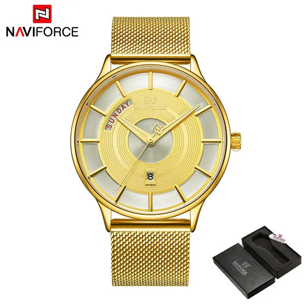 GoldBox NAVIFORCE Лидирующий бренд, мужские кварцевые часы, мужские стальные часы, мужские синие наручные часы, Прямая поставка,, Relogio Masculino - Цвет: GoldBox