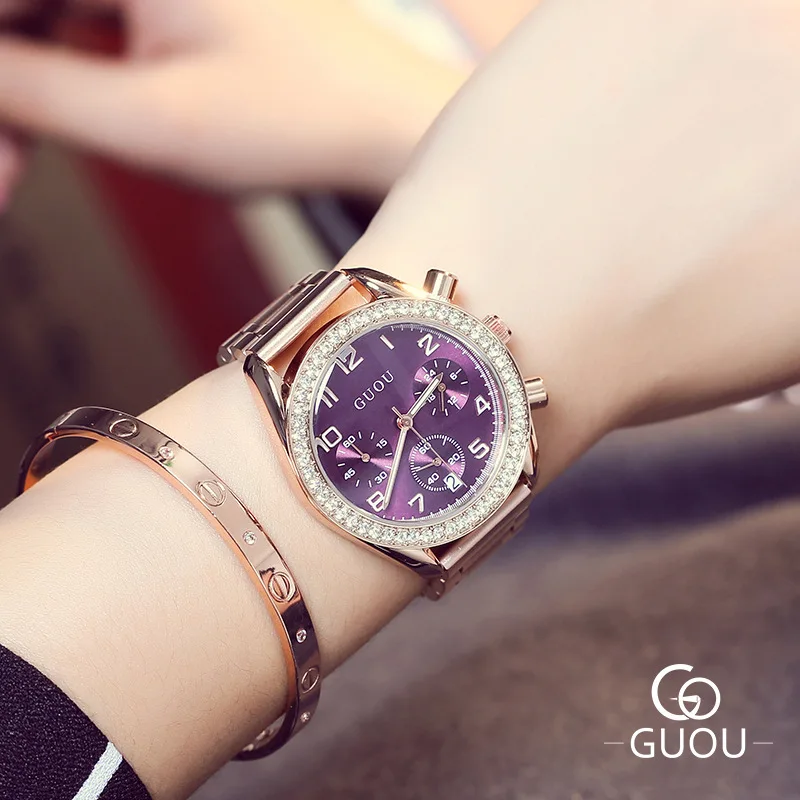 Новые роскошные женские Часы GUOU с блестящими бриллиантами и стразами полностью