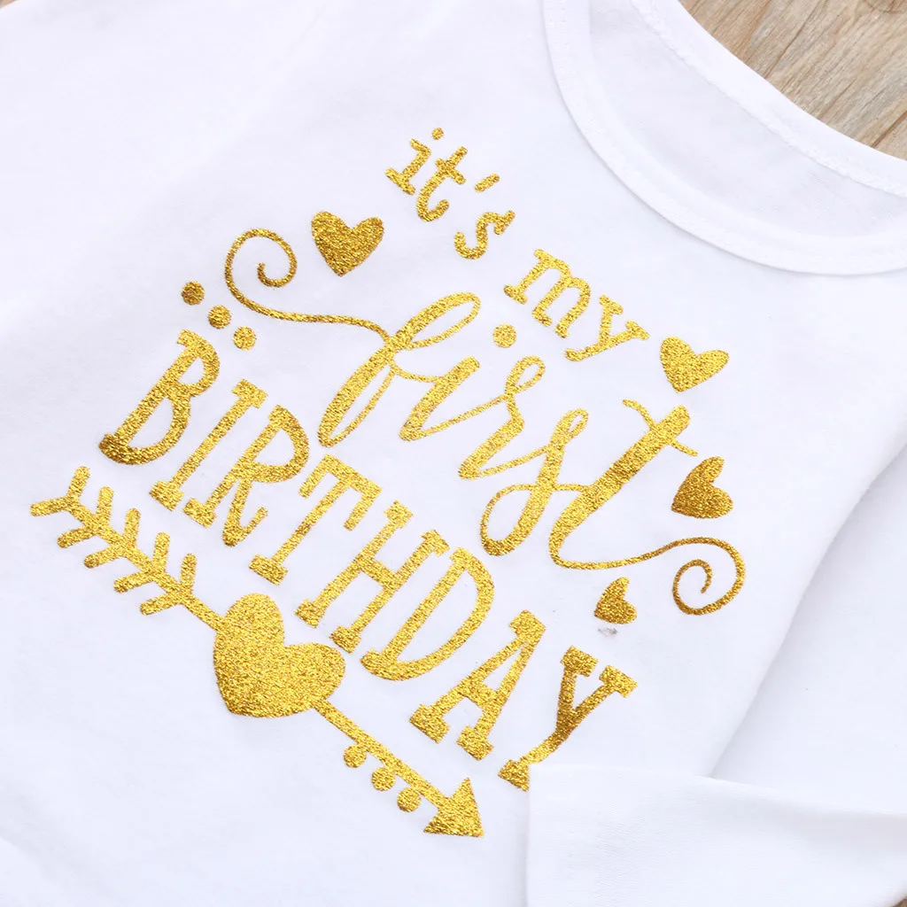 2019 ARLONEET NEWEST lovely baby girls 3Pcs Infant Baby Girls Letter Birthday Print Tops T-shirt Pants Outfits Set Z0214 |