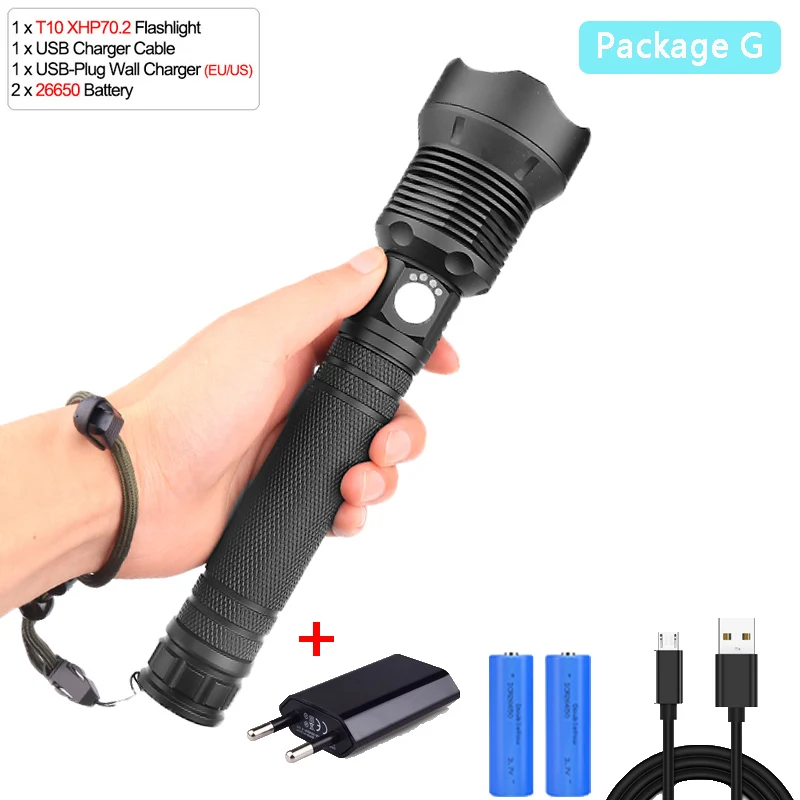 Package G Самая мощная лампа xhp70.2 самый мощный фонарик usb Zoom СВЕТОДИОДНЫЙ Фонарь xhp70 xhp50 18650 или 26650 батарея Лучший Отдых на природе - Испускаемый цвет: Package G