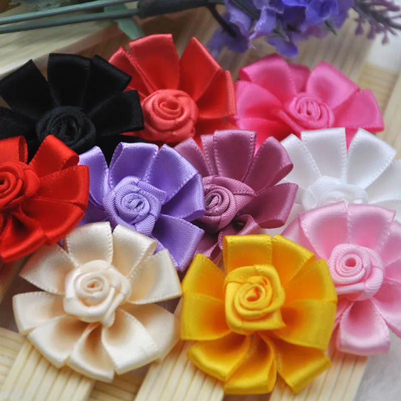 

10pcs Mix Color Satin Ribbon Flowers Bows Craft Sewing Appliques 38mm B310