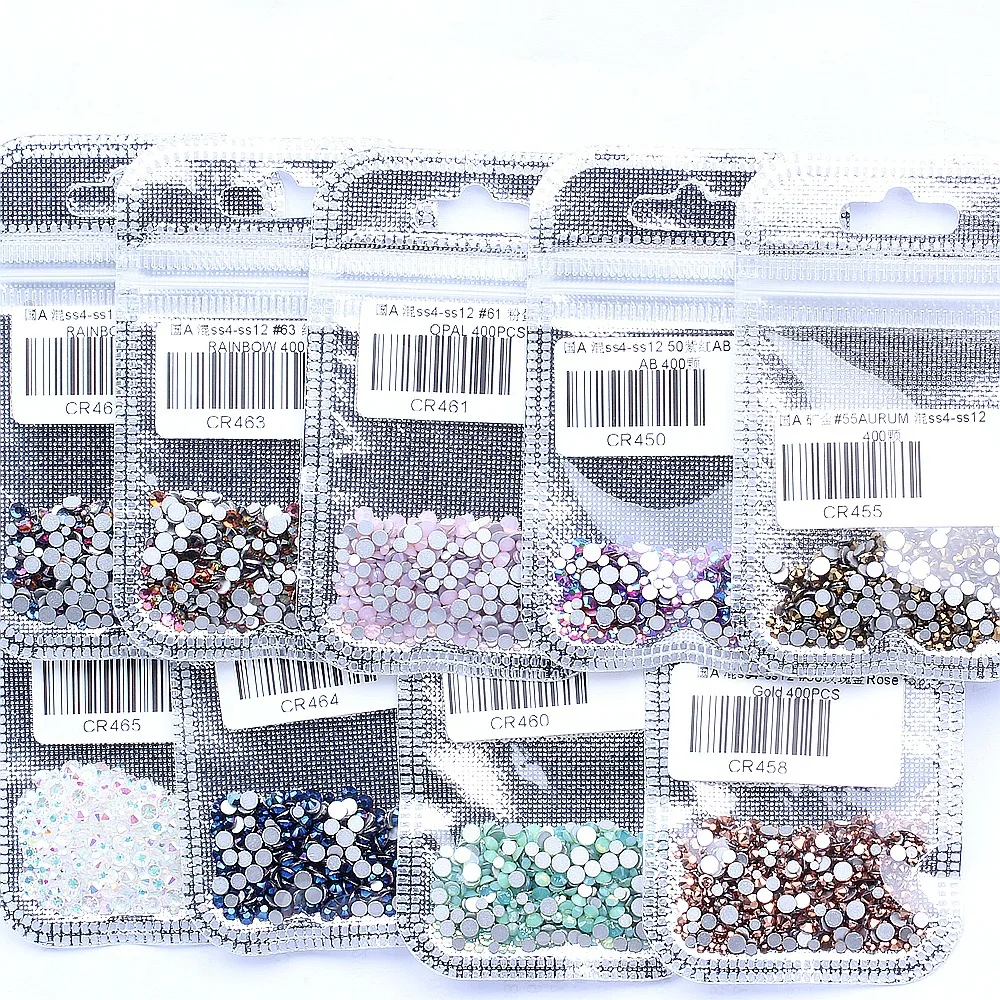 

Nail Art Rhinestones 400pcs Mixed SS4-SS12 Glass Flat back Crystal Strass Glue on Nail Gems Stones For Nails Art 3D Decorations