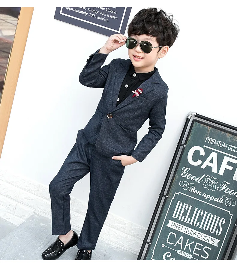 Costume Cotton Baby Boys Blazers Suits New Single Breasted Jacket Pant 2pcs Suit Boy Formal Wedding Wear Children Clothing