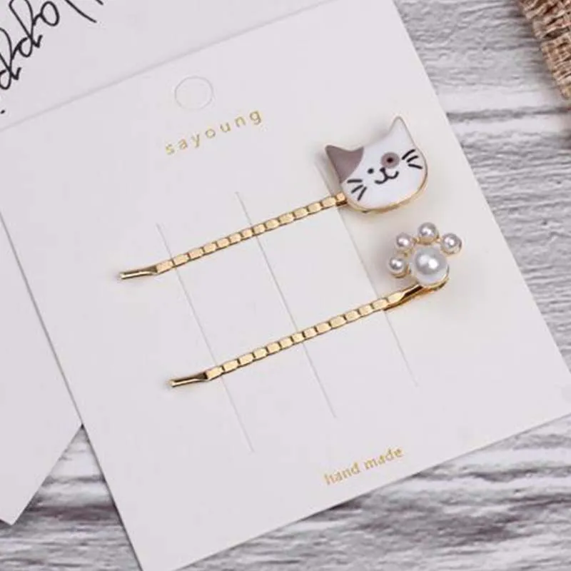 1pair Korean Metal Hair Clips Heart Star Cat Bobby Pin Women Girls Pearl Barrette Hairpin Headdress Accessories | Красота и здоровье