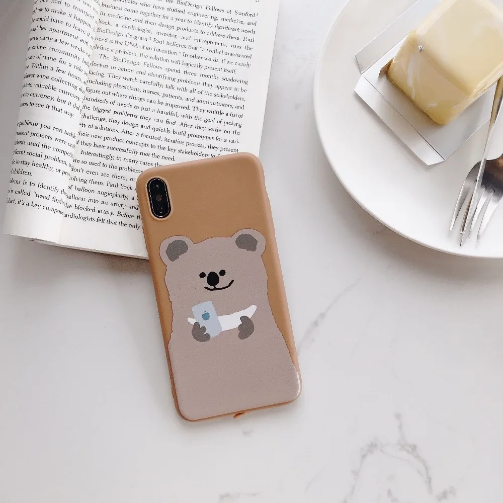ORYKSZ Cute Cartoon Bear Matte Phone Case for Iphone X Xs Max Xr Silicon 6 6s 7plus 8 Soft TPU Back Cover Capa |