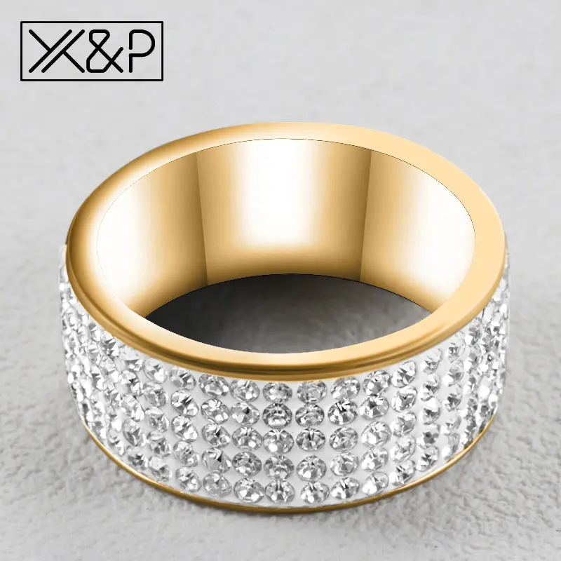 Gold X& P 5 рядов Кристалл Золото Серебро титановая сталь кольца для мужчин и женщин помолвка Мода корейский Круглый Большое Ювелирное кольцо со стразами - Цвет основного камня: Gold