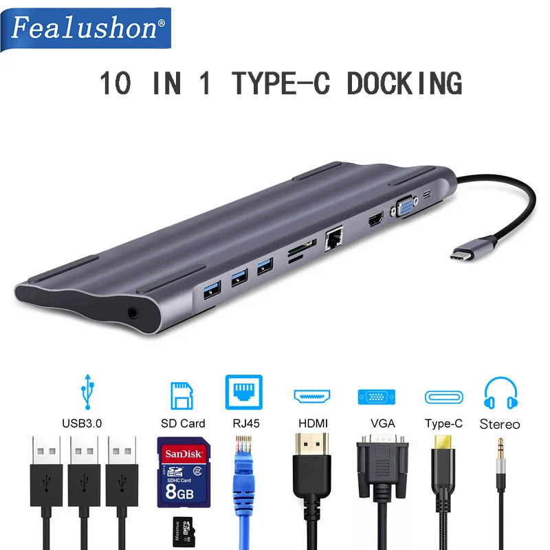 USB C ноутбук док-станция 3 0 VGA RJ45 PD совместимому с HDMI концентратор для ноутбука Macbook