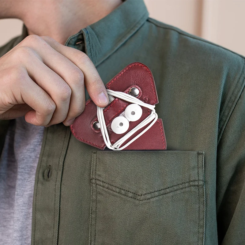 

10 Pcs wholesale Genuine Leather Earphone Cord Organizer Earbuds Holder Headphone Winder Clip Wine Women Cord Management