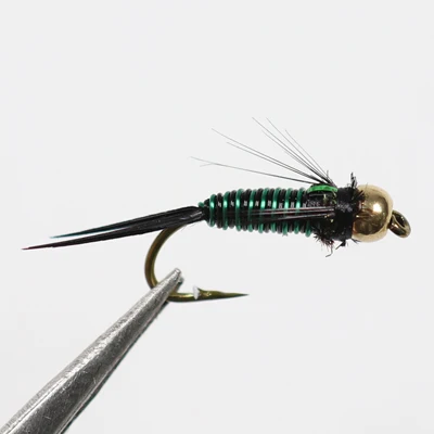 Blackgreen Wire Bimoo 10 шт. 12# медная приманка для ловли нахлыстом John Beadhead Nymphs - Цвет: Blackgreen Wire