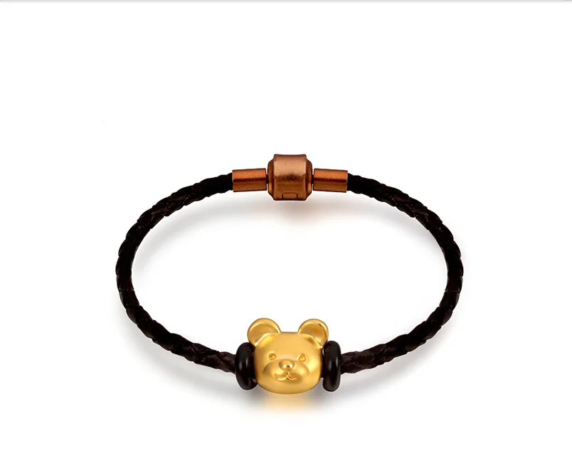 

New DIY Pure 999 24k Yellow Gold 3D bear String Bracelet 1.03g