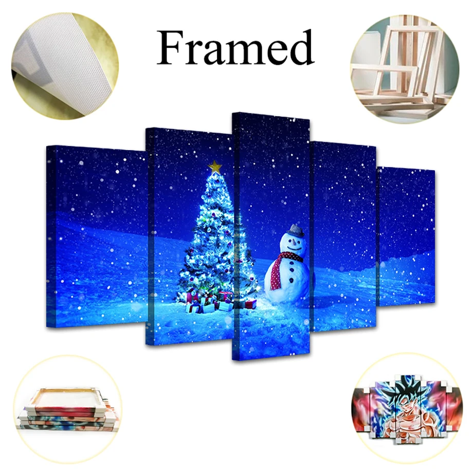YPHYHD Modern Frame Modular Wall Paintings 5 Panel Christmas Tree Landscape HD Poster Decoration Print on Canvas Home | Дом и сад