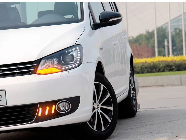 Osmrk led drl Дневной ходовой светильник для Volkswagen Touran 2011- с динамическим движущимся желтым поворотником и синим ночным светильник