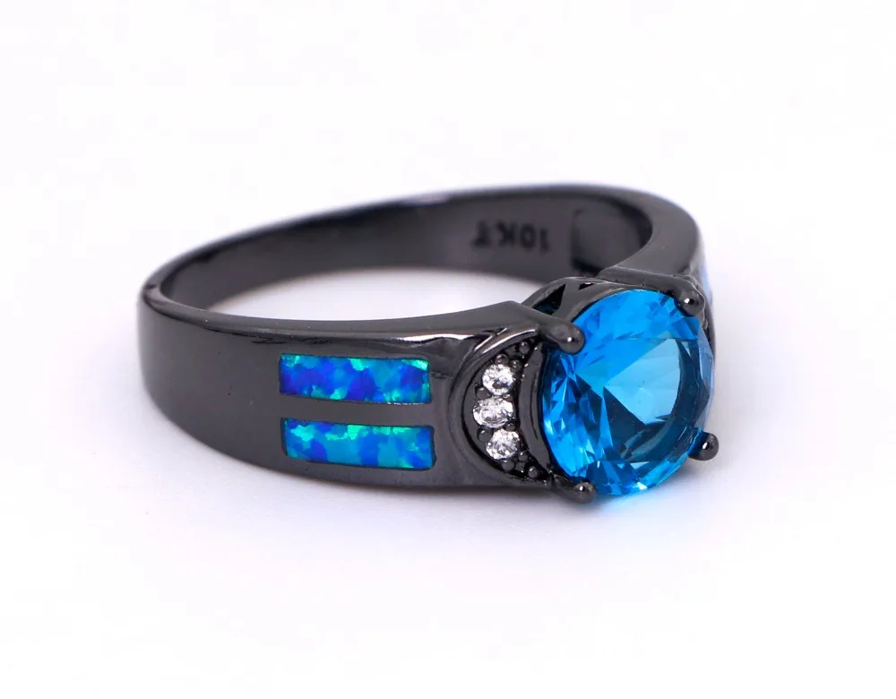 Летняя коллекция 2017 года кольцо с голубым огненным опалом океана черным родиевым