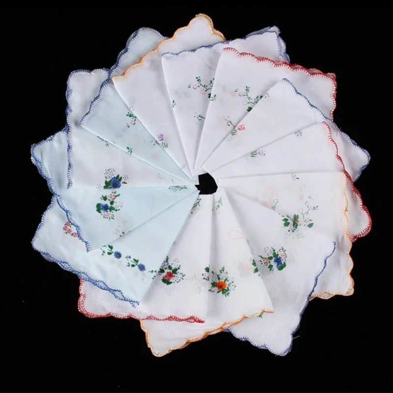 

6Pcs Vintage Cotton Ladies Embroidered Lace Handkerchief Women Floral Hanky