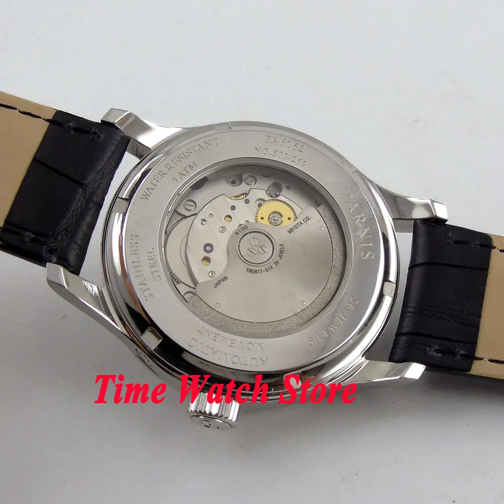 Мужские многофункциональные часы parnis 42 мм с черным циферблатом сапфировое