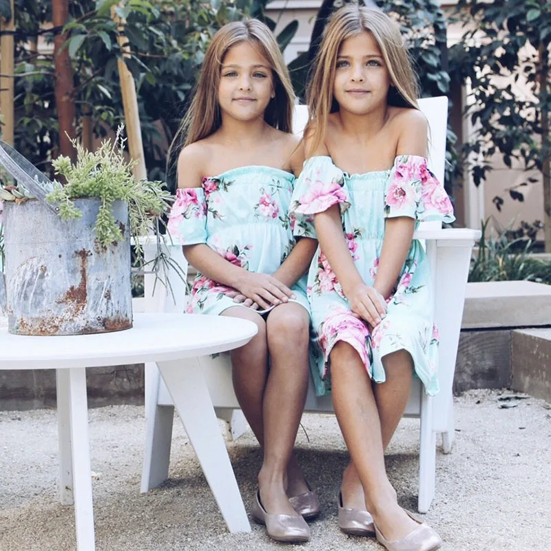 Платья для мамы и дочки длинное платье без рукавов с цветочным рисунком одежда